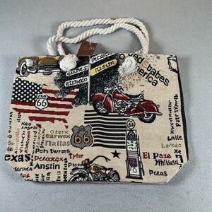 Alfa Bags Route 66 Americana Tapestry Tote Motorcycle Classic Cars NWT
